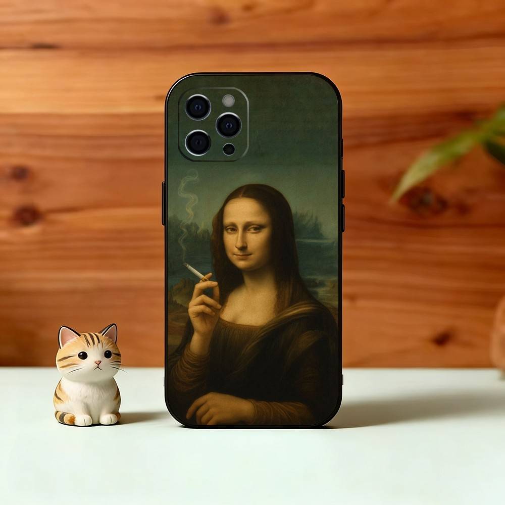 Humorvolle M-Mona Lisa Kunst Handyhülle Für iPhone 17, 16,15,14,13,12,11 Plus,Pro Max, Andere Weiche Schwarze Hülle