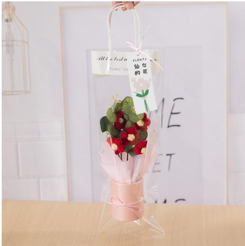 

Handmade Knitted Rose Bouquet Crochet Flower Gift for Christmas Valentine’s Day Living Room Table Decoration Handheld Flower 1PC червоний