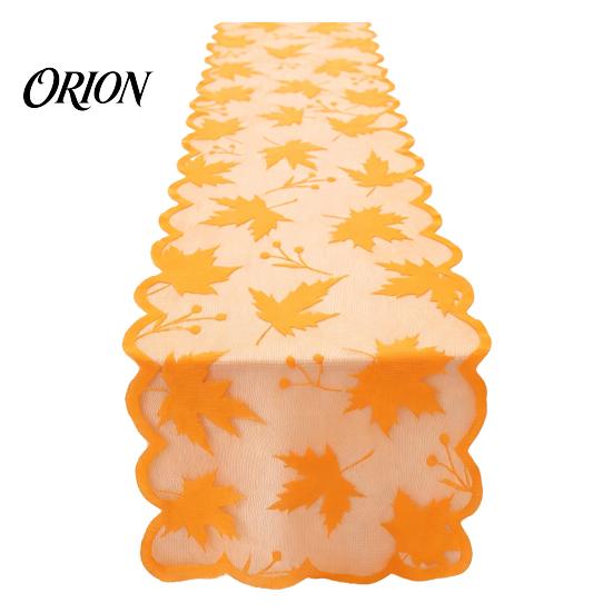 Halloween Pumpkin Table Runner Fall Decorations, Maples Leaves Lace Orange Seasonal Dining Room Tablecloth Runner, Autumn Harvest Thanksgiving