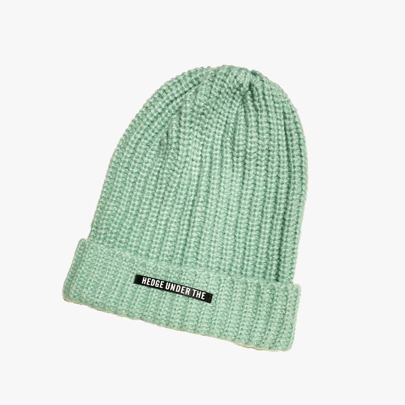 New Autumn and Winter Letter Knitted Big Hat Brim Big Head Circumference Warm Wool Hat for Women Versatile Ear Protection Students