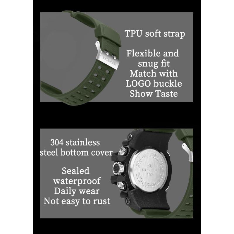 SANDA Fashion Sports Casual Electronic Man Watch Dual Digital Display Luminous Waterproof Multi-functional Watches for Men
