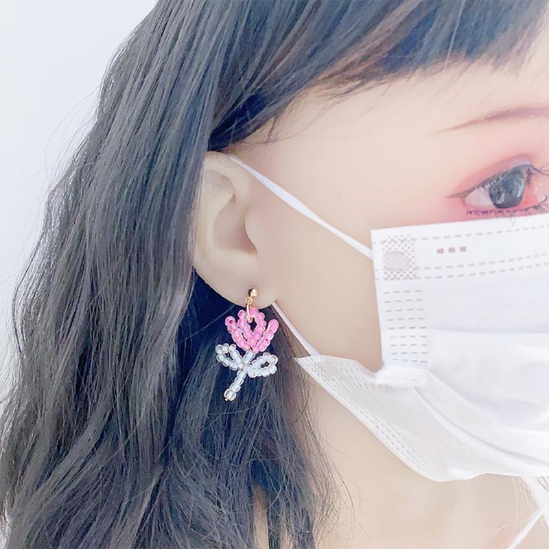 Glass Bead Floral Earrings Lightweight Ear Hooks/Ear Studs Allergy Free Glass Beaded Ear Pendants Handmade Ornament