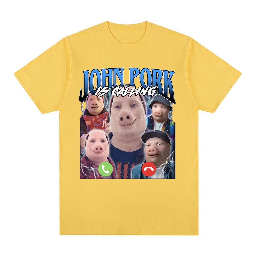 John Pork ruft T-Shirt Lustiger Humor Schwein Meme Design Grafik T-Shirt Mode Hip Hop Kurzarm Baumwolle Übergroße T-Shirts
