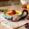 Japanese High-Temperature Ceramic Relief Peach Blossom Bowl, Handled Fruit, Salad & Snack Dish