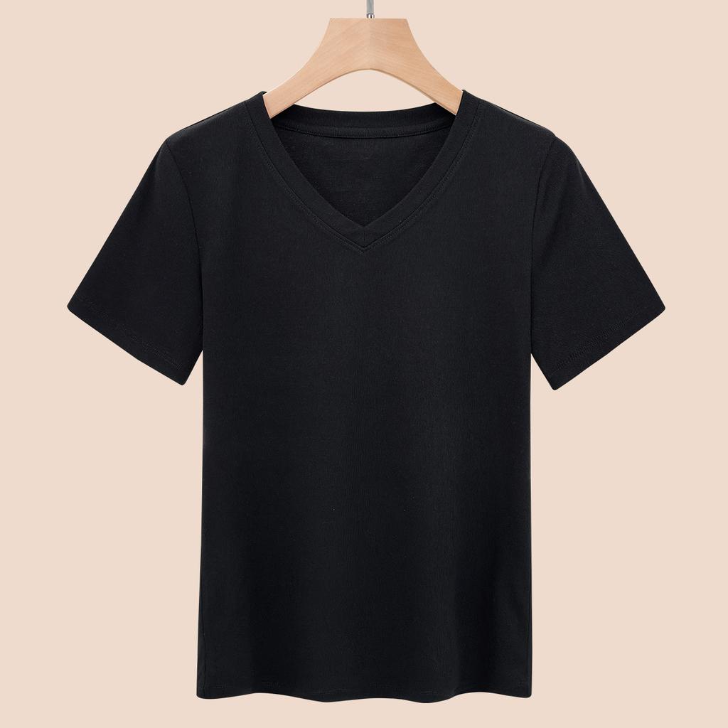 Damen Sommer Einfarbig V-Ausschnitt Unterteil Kurzarm-Top
