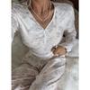 Womens Floral Ribbed Long Sleeve Long Pants Pajama Loungewear Set