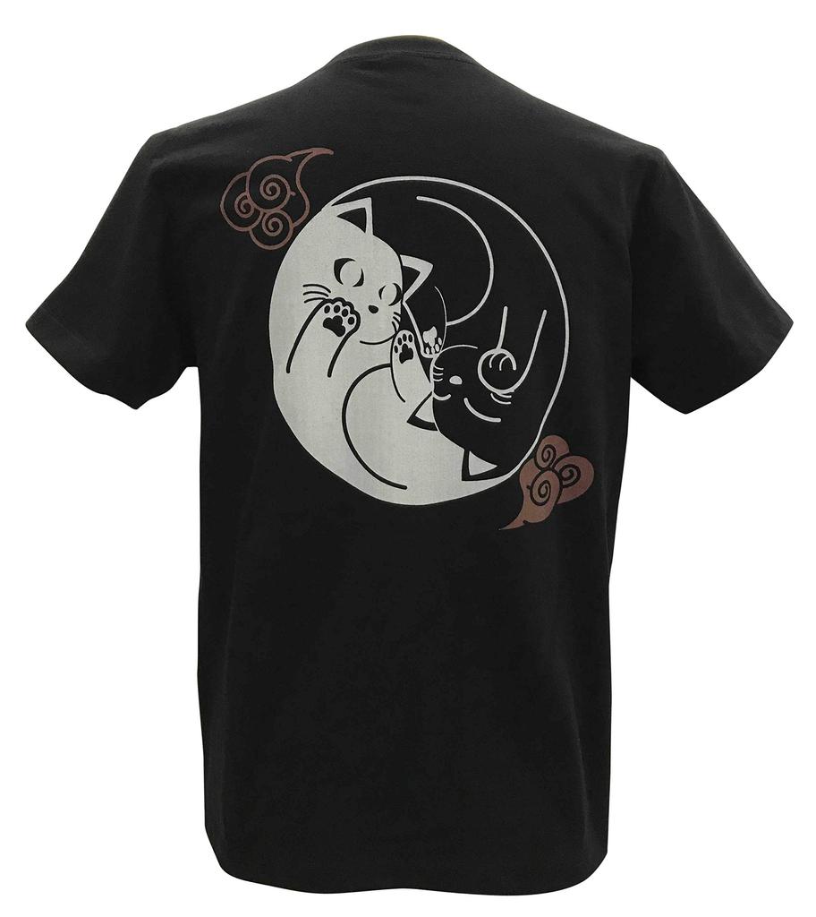 Edoten T-Shirt, 7.4 Oz. Super Heavyweight, Textile Print, Tomoe Cat, Black (Back Print), Size 3L (2XL)