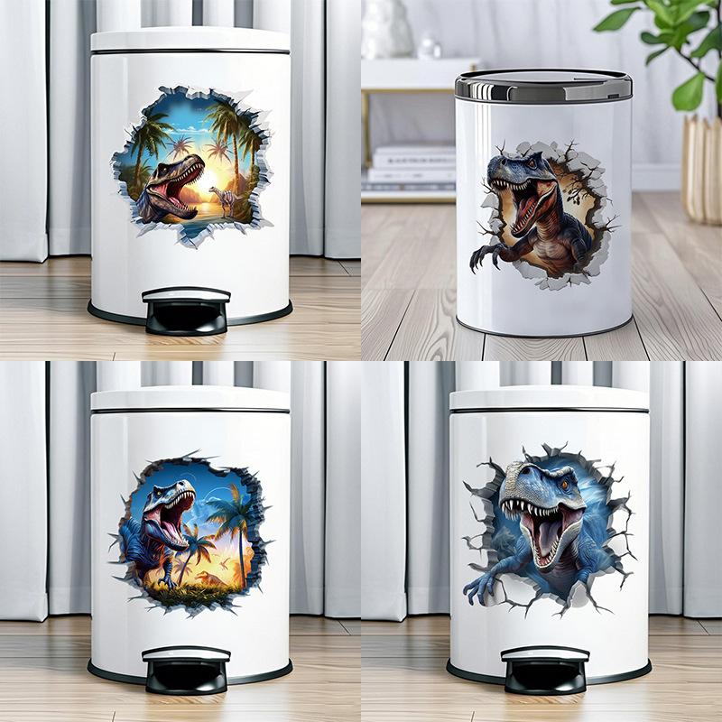 3D Dinosaurier Wandsticker für Kinderzimmer Kindergarten Schlafzimmer Wanddeko Wasserdichte Vinyl Toilettenaufkleber für Mülleimer Kreative Abziehbilder