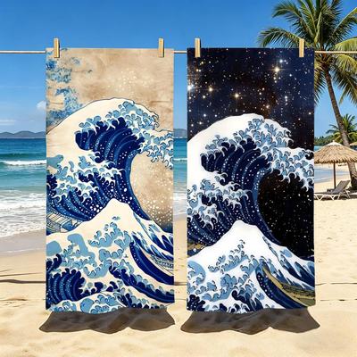 Art La Grande Vague de Kanagawa Serviette Polyester Serviette de Plage Séchage Rapide Sans Sable Serviette de Bain pour l'Été Piscine Voyage Vacances