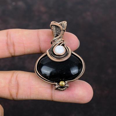 Ciondolo Onice Nero Ciondolo Avvolto con Filo di Rame Ciondolo Pietra Preziosa Moonstone Arcobaleno Gioielli in Rame Ciondolo Fatto a Mano Gioielli Wire Wrap Per Regalo