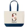 Sac Shopping - PLANETEE - Stéphanie - Motif Lettre Fleur - Bleu - Coton 40x45 Cm