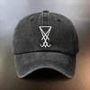 A Vintage Washed Hat with LuciferS Sigil a Baseball Cap for Daily Outings To Block The a MustHave Fashionable CoupleS Hat