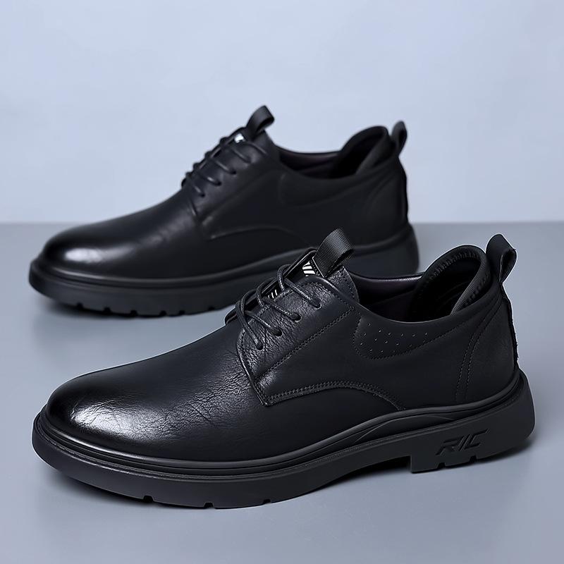 

Leather shoes men s spring and autumn casual breathable formal wear cowhide men s shoes young people business leather shoes 38 чёрный