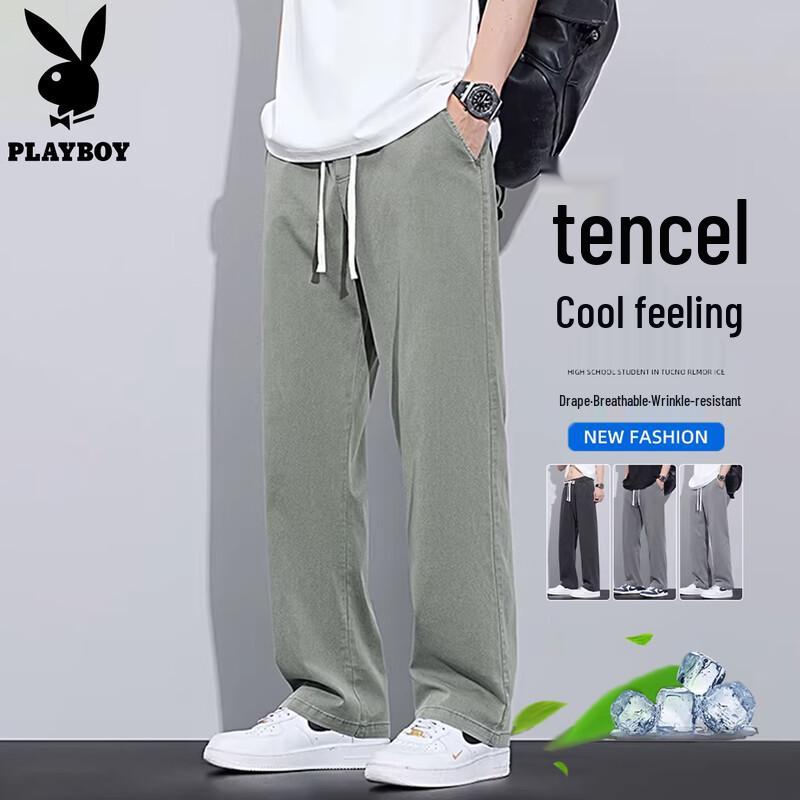 PLAYBOY Men s Casual Ice Silk Straight-Leg Pants L