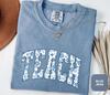 Teach Shirt Comfort Colors® Chinoiserie Floral Blue and White Teacher Tee Preppy Boutique Teacher Tshirt Coastal Mother Top Gift For Teacher