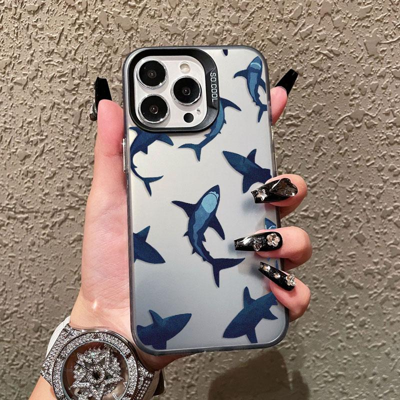 Ocean Shark In Groups Laser Phone Case For IPhone 13 11 12 Pro Max Mini 16 15 14 Pro Max Plus Shockproof Protective Back Covers