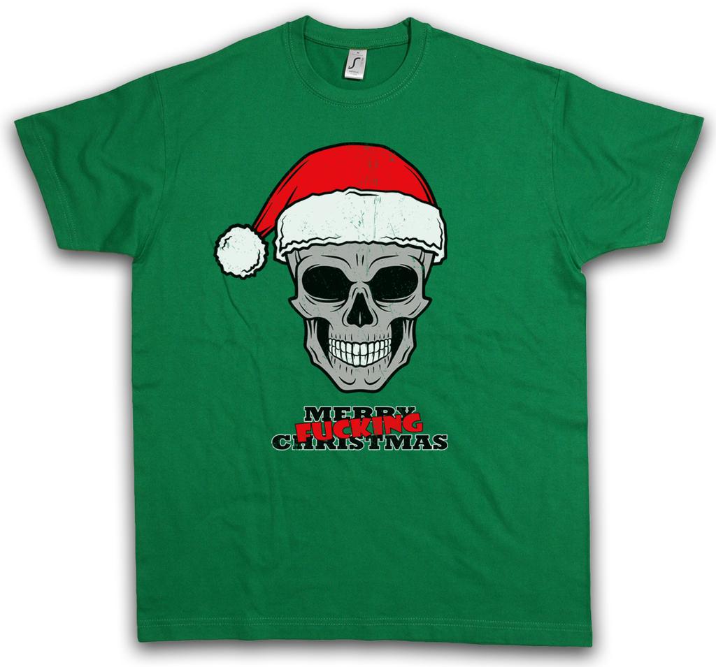 CHRISTMAS SKULL T-SHIRT Santa Claus Merry X-Mas Bad Santa Claus Bloody White