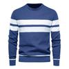 Men's European Fit Striped Round Neck Sweater for Autumn/Winter