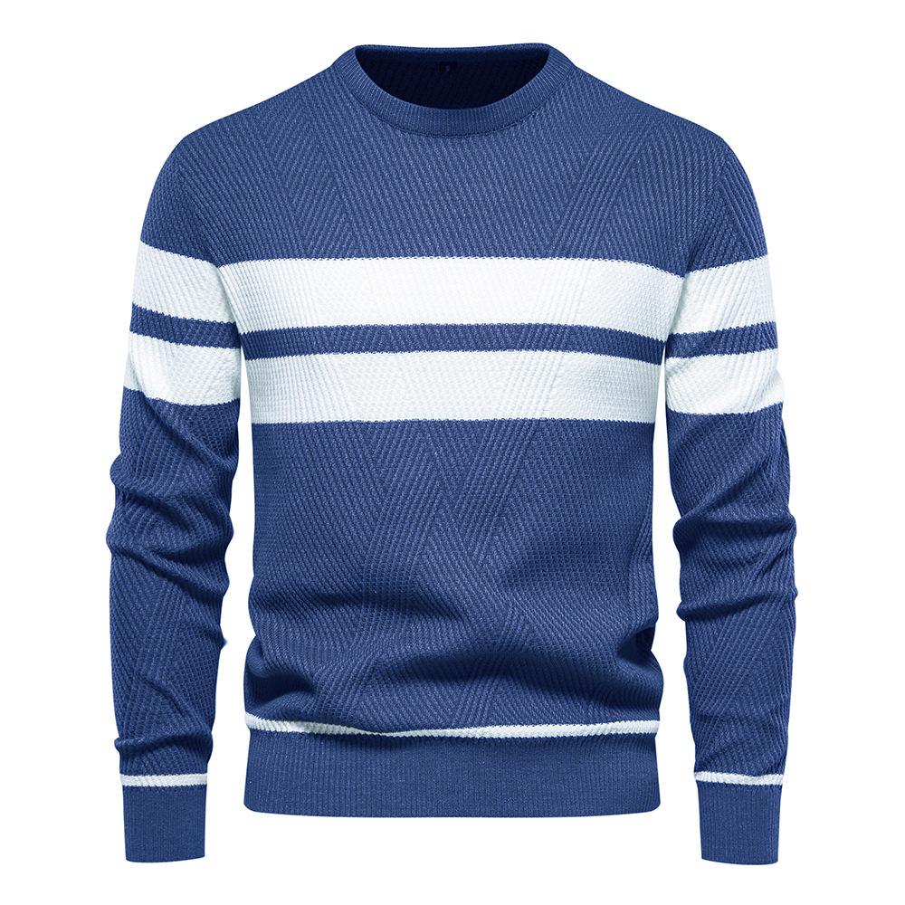 Men's European Fit Striped Round Neck Sweater for Autumn/Winter