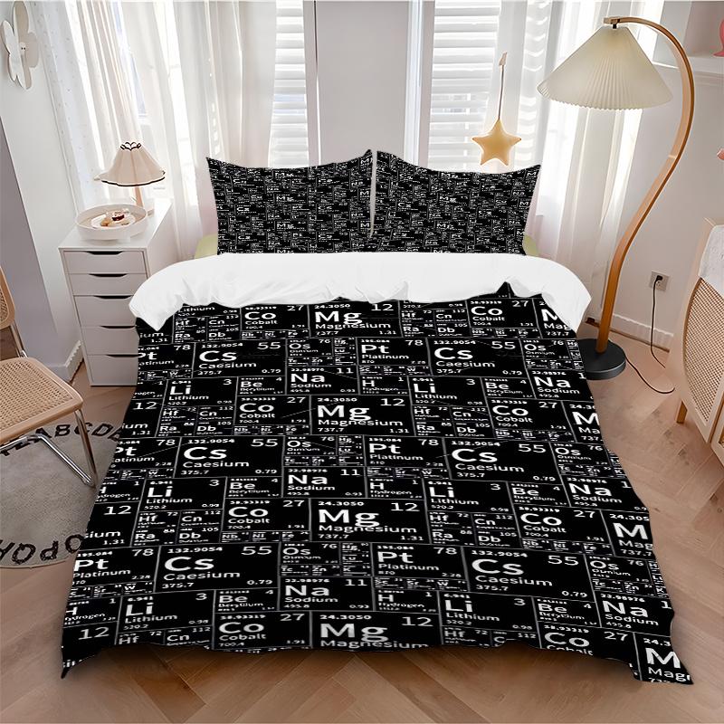 

3pcs Anime Cartoon Design Periodic Table Elements Comforter Set with Two Pillowcases (No Core), Home Decor, Festival Gift, Polyester Fabric 135x200cm