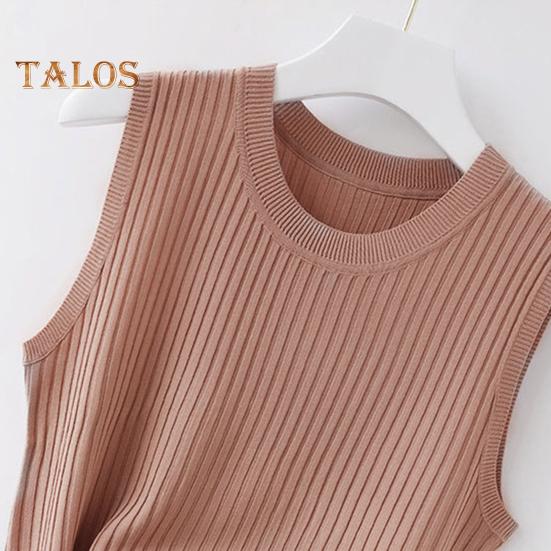 Dámské letní tílko s výstřihem do O bez rukávů Slim Fit tílka Jednobarevné pletení Košilka Tenké stélka Streetwear