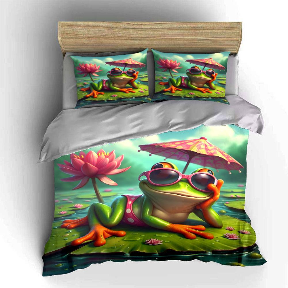 "Chill Frog Paradise Vibes" Bedding Sets Duvet Covers Pillowcases(1* Duvet Cover 2* Pillowcases Without Duvet Insert)