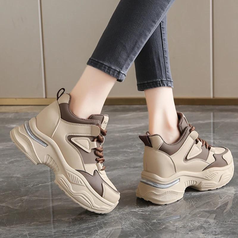 Women's Sneaker Fashion Platform Women Sneaker Lace-Up Thick Bottom Vulcanize Shoes Woman Spring Autumn Breathable Running Shoes