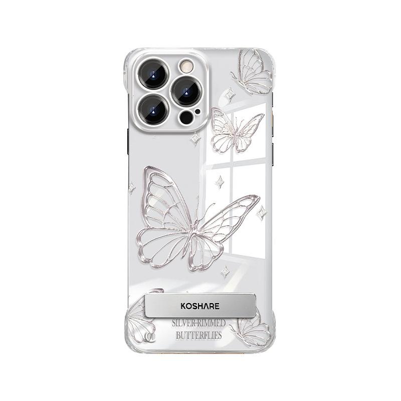Line Butterfly Stand Suitable for Apple 15 Transparent Mobile Phone Case 14PRO Ultra-thin Frameless 13 Advanced Bare Metal Sense X