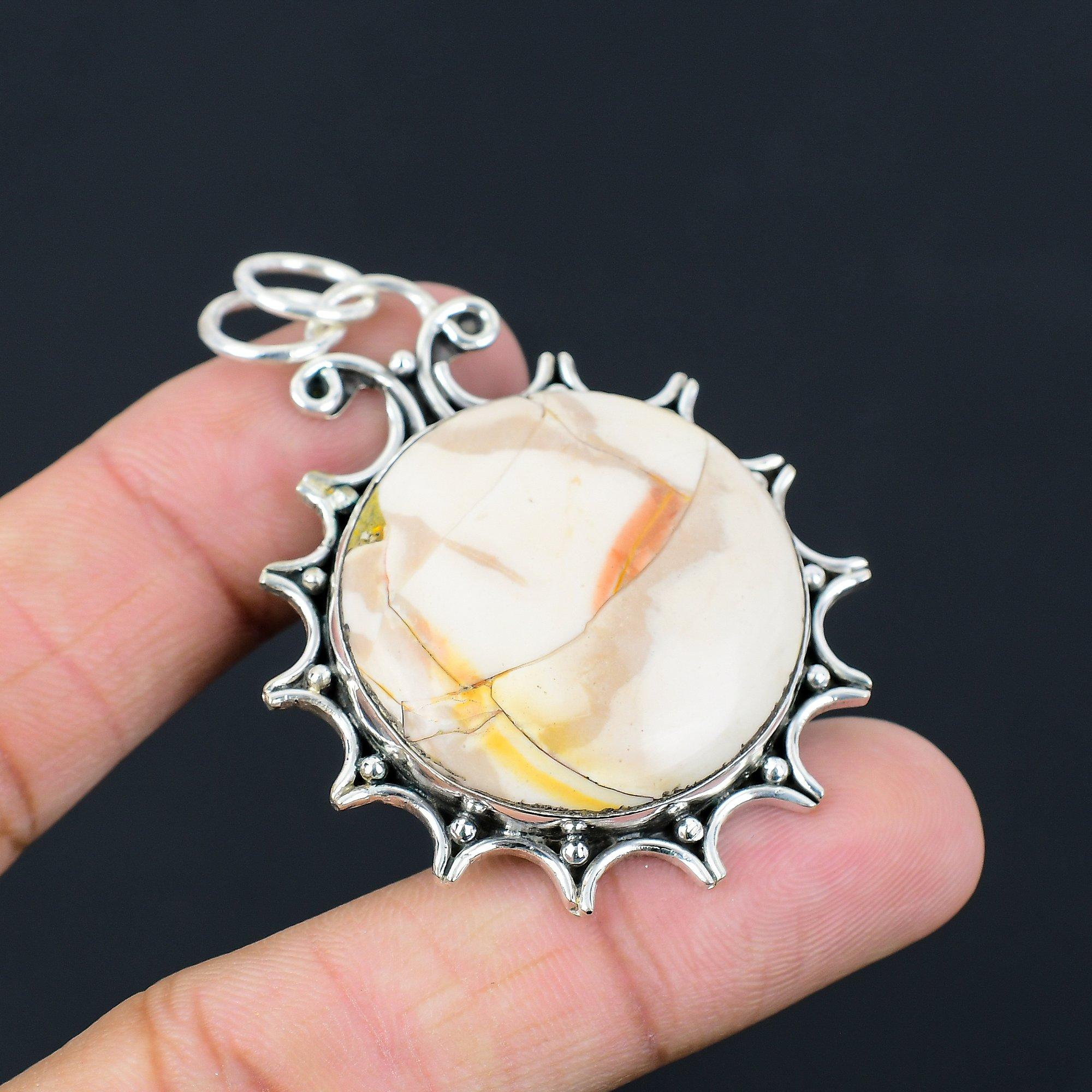 

Natural Brecciated Mookaite Gemstone 925 Sterling Silver Pendant For Women