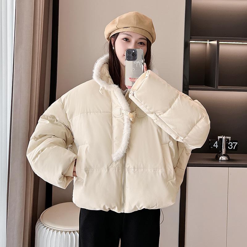 Casual Korean version of horn button cotton jacket women's 2025 winter new loose thickened padded jacket short age-reducing jacket