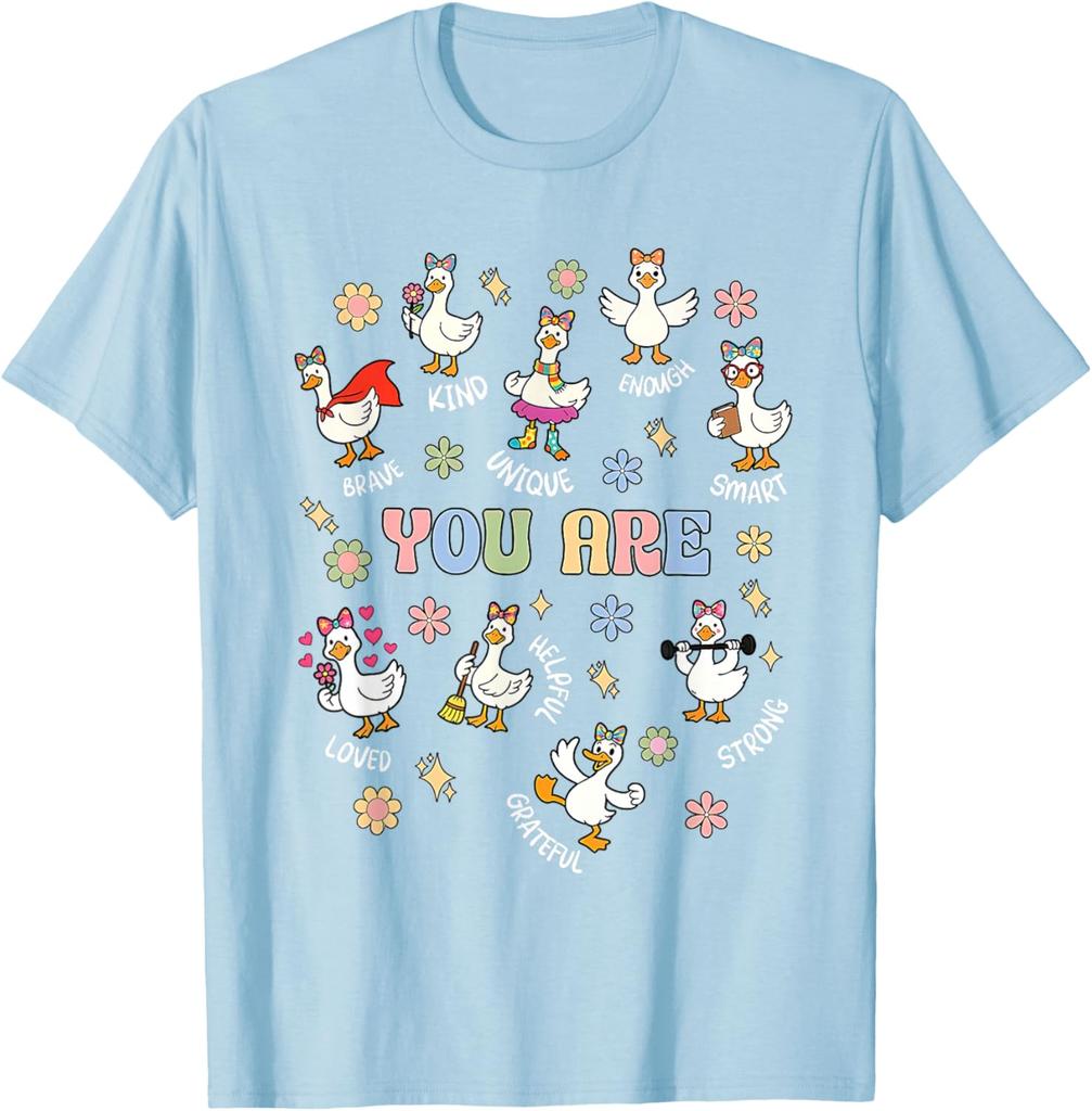 Positive Affirmations Words Goose You Are Brave Kind Unique Smart Graphic Tee Casual Daily T-Shirt