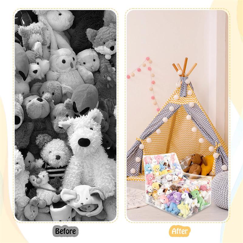 Kids 2in1 Storage Stool Chair Thickened PVC Toy Organizer Bag Transparent Seat Box For Home Bedroom Playroom
