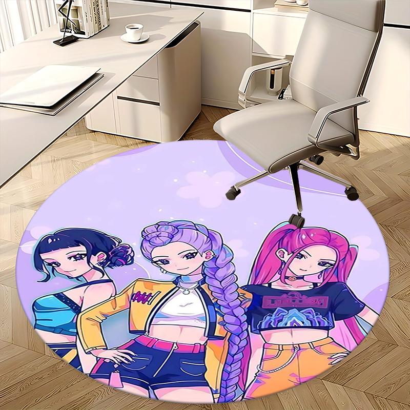 Kpop Girls Chair mat Round Rug-Office carpet, Machine Washable, Non-slip, Suitable for Living Rooms, Bedrooms