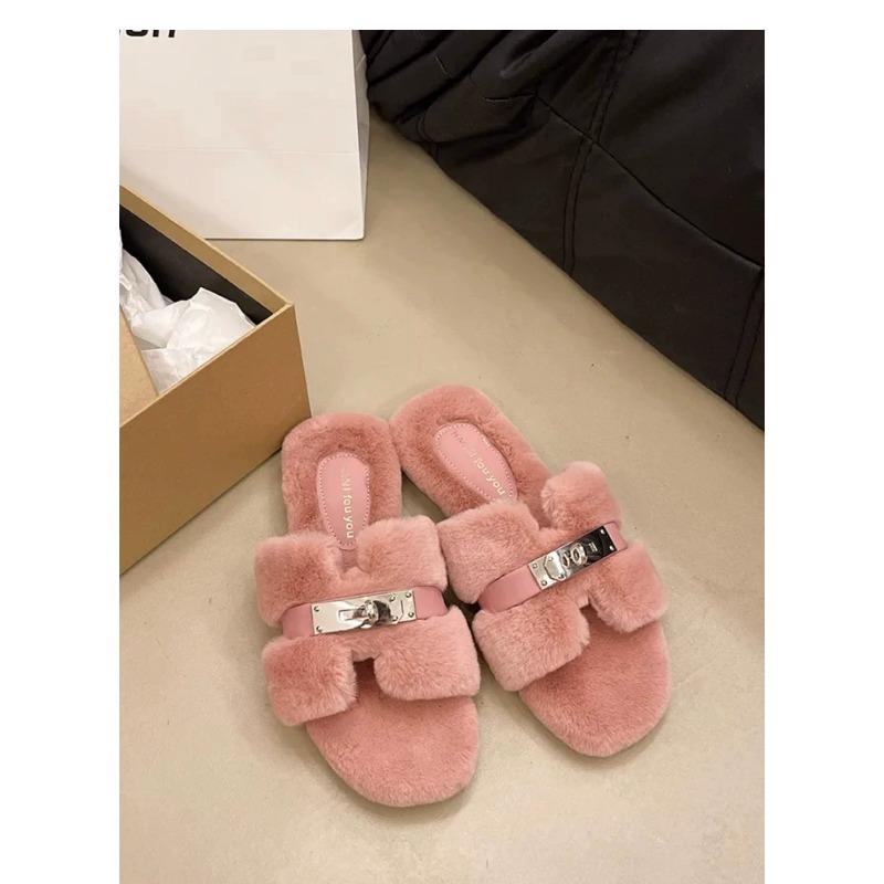 

Comfortable princess thick-bottomed fluffy slippers women s autumn and winter high-end outer wear new indoor home one-word cotton mop 37