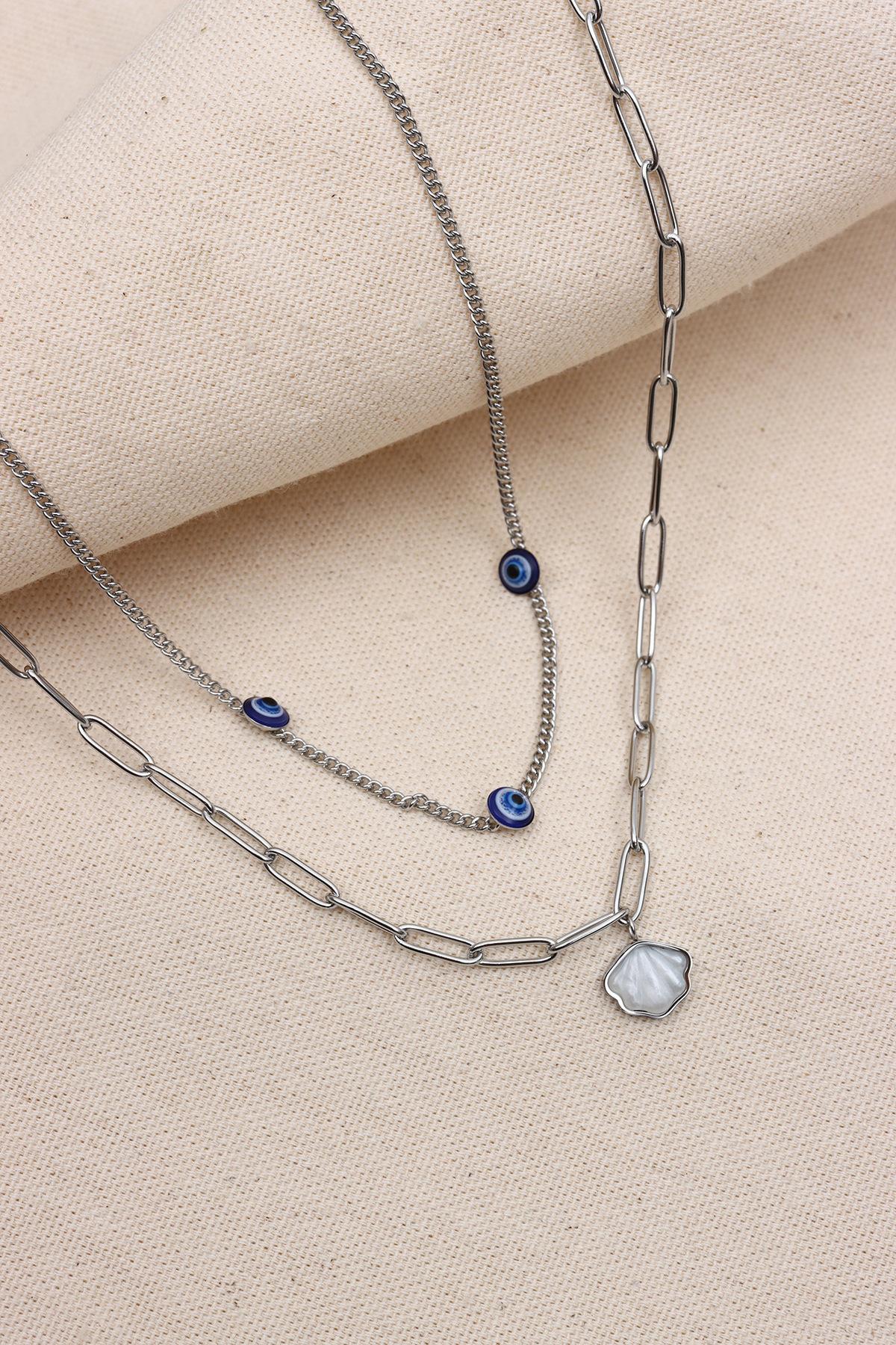 

Набор из 2 стальных ожерелий серебристого цвета с перламутровыми подвесками в виде устриц