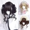 Peruka Cosplay Kręcone Dwa Kucyki Koku Blond Kwiatowy Koku na Głowę Peruka Lolita z Grzywką Boże Narodzenie