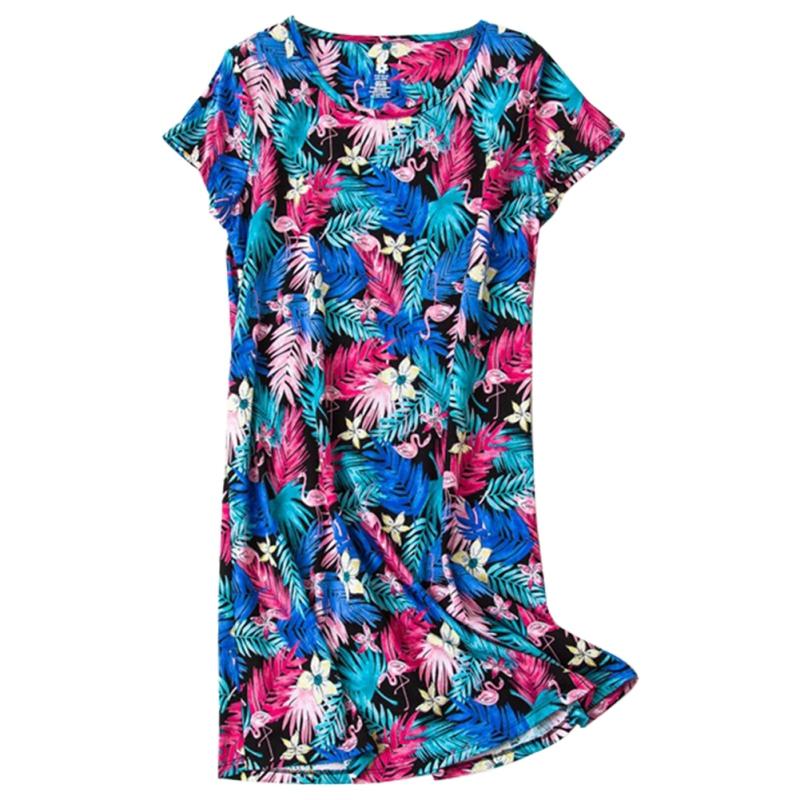 Women Round Neck Short Sleeve Casual Nightdress Printed Loungewear