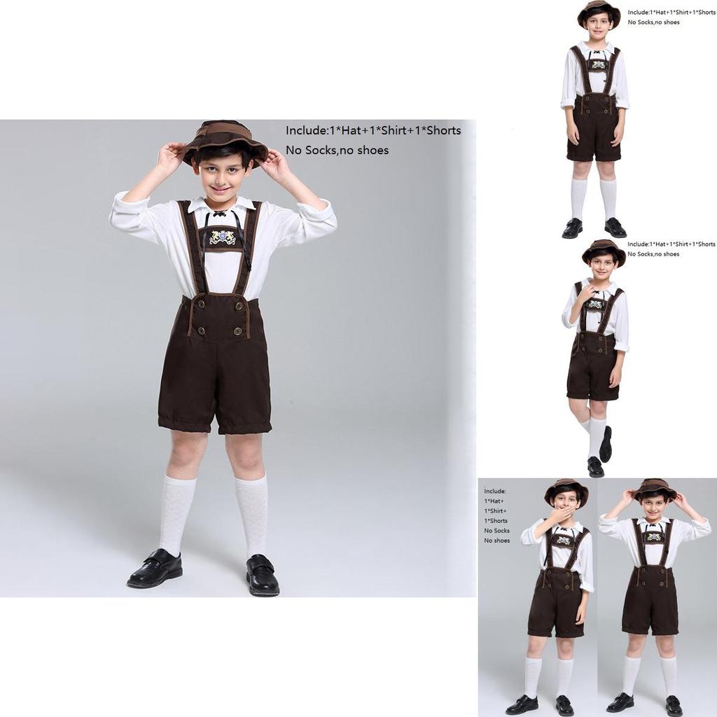 Elegant Children's German Oktoberfest Stage Costume With Hat For Halloween Cosplay