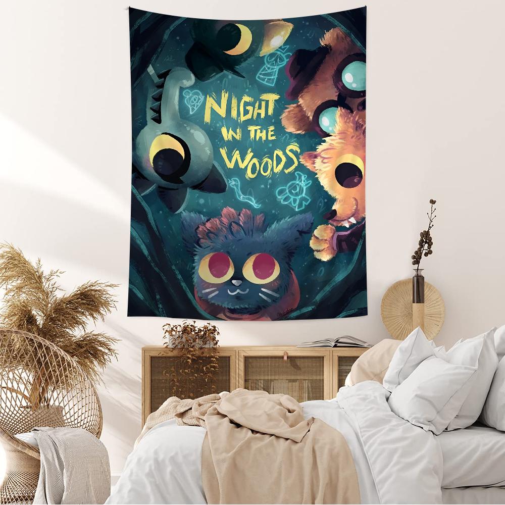 Night In the Woods Classic Anime Printed Large Wall Tapestry Hanging Tarot Hippie Wall Rugs Dorm Cheap Hippie Wall Hanging