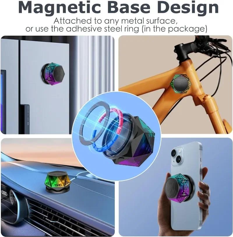 Mini Magnetic Bluetooth Speaker with RGB Lights - Portable Wireless Speaker, Phone Stand & TWS Pairing for IPhone/Android