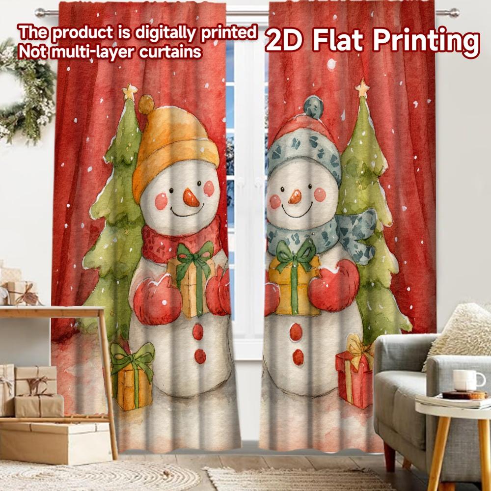 2pcs, 2D FLAT PRINTING Curtains (Without Rod) Festive Snowmen Halloween Festival Fashion Curtains Versatile Polyester Curtains