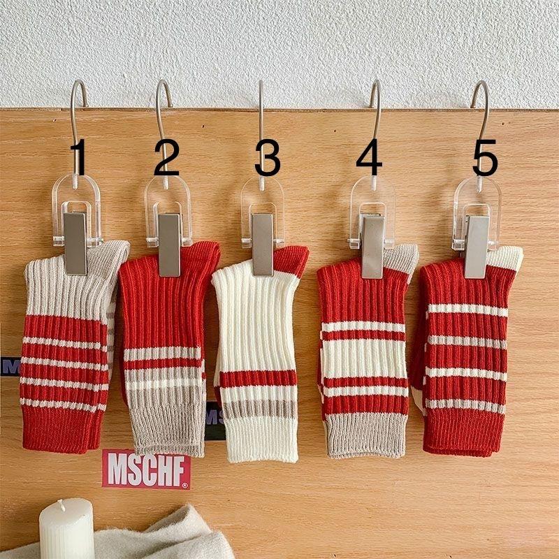 Female Autumn and Winter New Year New Year Festive Red Tube Pile Socks