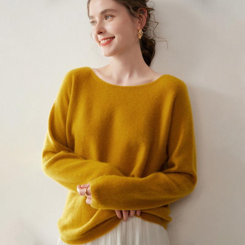 Women's Seamless Cashmere Loose Knit Sweater - Round Neck Pullover, Versatile Thin Wool Top
