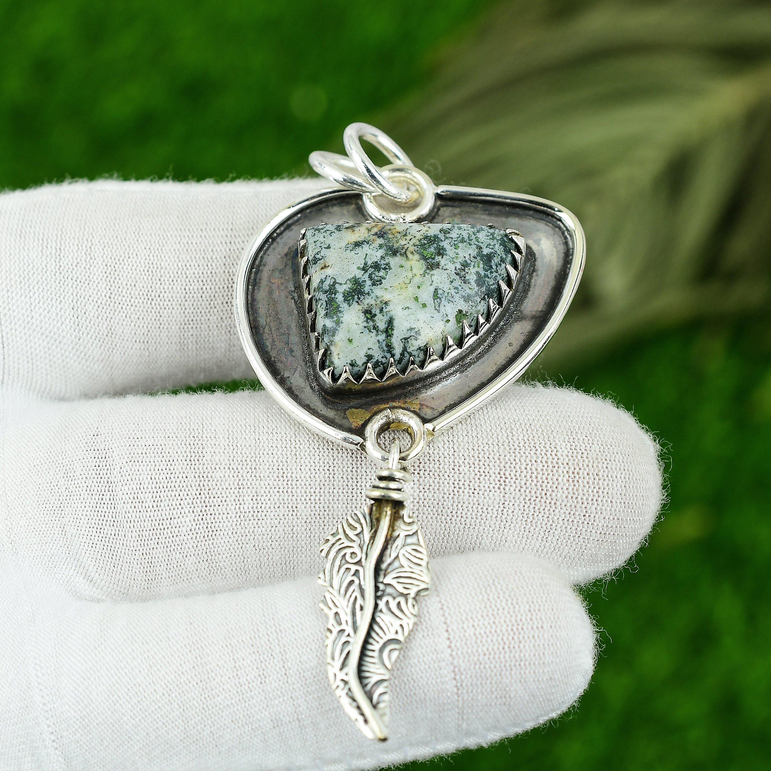 Womens day Deal 925 Silver Trillion Tree Agate Stone Daughter Birthday Pendant