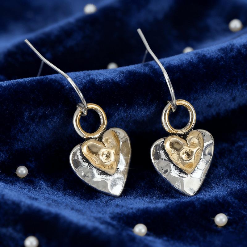 Minimalist Two Color Retro Heart Pendant Earrings, Women's Jewelry,Party Jewelry,Bohemian Style, Exquisite Craftsmanship