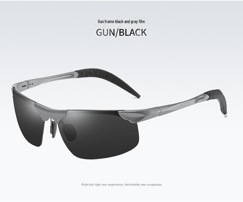 Men s Polarized Photochromic Semi-Rim Sunglasses - Aluminum-Magnesium Anti-Glare Driving Glasses 8177