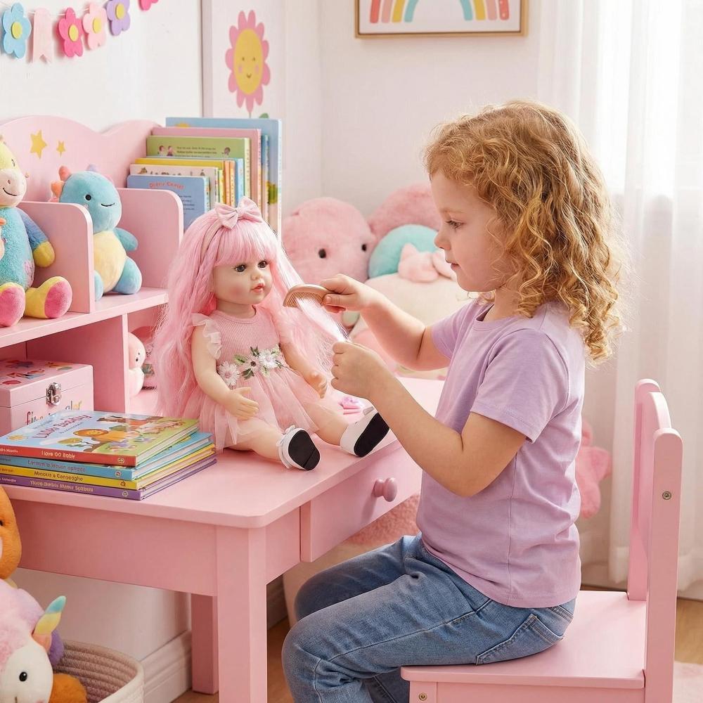 Real Looking 55cm Reborn Babies Dolls Betty Full Vinyl Body Waterproof Simulation Dolls Beautiful Pink Hair Dress Up Rebirth Doll Kid's Birthday Gifts