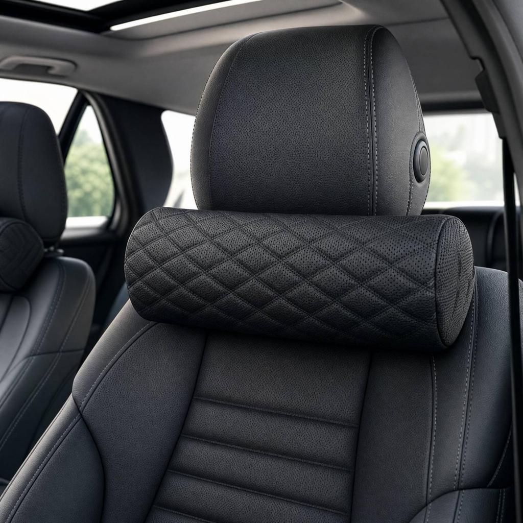 Perforated Leather Neck Pillow with Diamond Quilted Pattern High Density Car