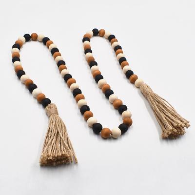 Retro Pastoral Hemp Rope Fringed Beads, Log Color Fringed Wood Beads Diy Home Pendant