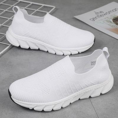 2024 Sommer Damen Atmungsaktive Slip-on Flyknit Weiße Sportschuhe, Koreanischer Stil, für weibliche Studenten, Große Größe